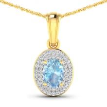 14KT Yellow Gold 0.51ctw Aquamarine and Diamond Pendant