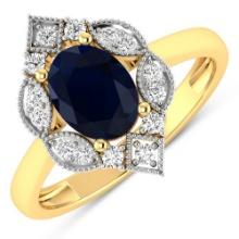 14KT Yellow Gold 1.3ctw Blue Sapphire and Diamond Ring