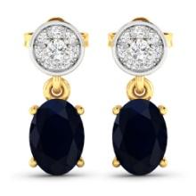 14KT Yellow Gold 1.5ctw Blue Sapphire and Diamond Earrings