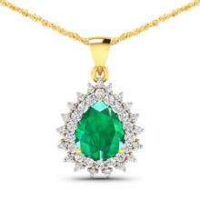 14KT Yellow Gold 2.85ctw Zambian Emerald and Diamond Pendant