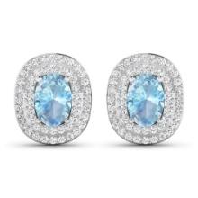 14KT White Gold 1.02ctw Aquamarine and Diamond Earrings