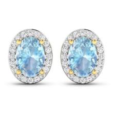 14KT Yellow Gold 1.02ctw Aquamarine and Diamond Earrings