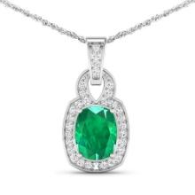 14KT White Gold 1.74ctw Zambian Emerald and Diamond Pendant