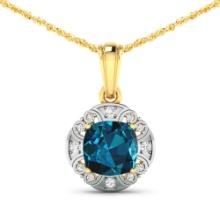 14KT Yellow Gold 2.15ctw London Blue Topaz and Diamond Pendant