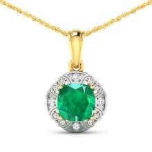 14KT Yellow Gold 2.07ctw Zambian Emerald and Diamond Pendant