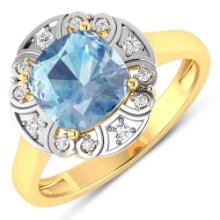 14KT Yellow Gold 1.48ctw Aquamarine and Diamond Ring