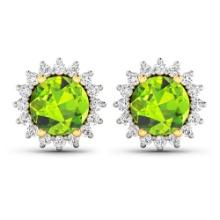 14KT Yellow Gold 1.72ctw Peridot Topaz and Diamond Earrings