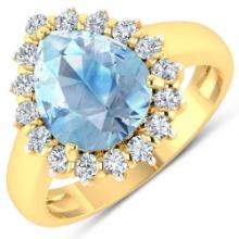 14KT Yellow Gold 2.3ct Aquamarine and Diamond Ring