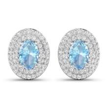 14KT White Gold 0.7ctw Aquamarine and Diamond Earrings