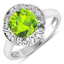 14KT White Gold 2.02ctw Peridot and Diamond Ring