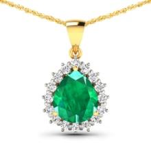 14KT Yellow Gold 2.85ctw Zambian Emerald and Diamond Pendant