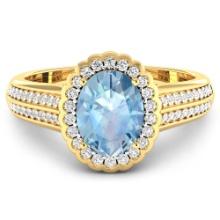 14KT Yellow Gold 1.28ct Aquamarine and Diamond Ring