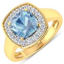 14KT Yellow Gold 1.48ct Aquamarine and Diamond Ring