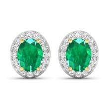 14KT Yellow Gold 2ctw Zambian Emerald and Diamond Earrings