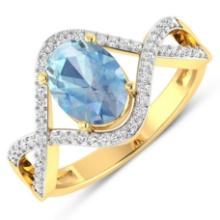 14KT Yellow Gold 0.96ctw Aquamarine and Diamond Ring