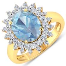 14KT Yellow Gold 2.90ct Aquamarine and Diamond Ring