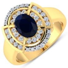 14KT Yellow Gold 1.3ct Blue Sapphire and Diamond Ring