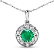 14KT White Gold 1.8ctw Zambian Emerald and Diamond Pendant