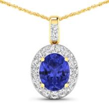 14KT Yellow Gold 2.5ctw Tanzanite and Diamond Pendant