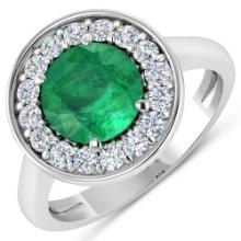 14KT White Gold 1.8ct Zambian Emerald and Diamond Ring