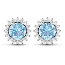 14KT White Gold 1.3ctw Aquamarine and Diamond Earrings