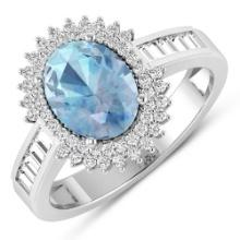 14KT White Gold 1.28ctw Aquamarine and Diamond Ring