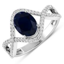 14KT White Gold 1.3ctw Blue Sapphire and Diamond Ring