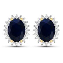 14KT Yellow Gold 2.60ctw Blue Sapphire and Diamond Earrings