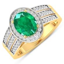 14KT Yellow Gold 1.53ctw Zambian Emerald and Diamond Ring