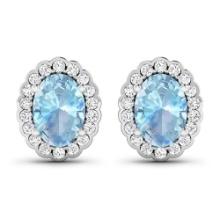 14KT White Gold 1.02ctw Aquamarine and Diamond Earrings