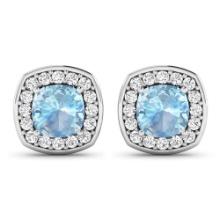 14KT White Gold 1.5ctw Aquamarine and Diamond Earrings