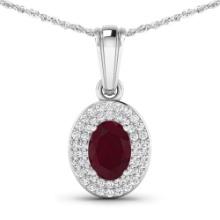 14KT White Gold 0.85ctw Ruby and Diamond Pendant