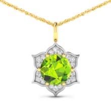 14KT Yellow Gold 1.85ctw Peridot and Diamond Pendant