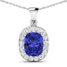 14KT White Gold 3.1ctw Tanzanite and Diamond Pendant