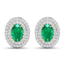 14KT Yellow Gold 0.76ctw Zambian Emerald and Diamond Earrings