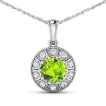 14KT White Gold 1.85ctw Peridot and Diamond Pendant