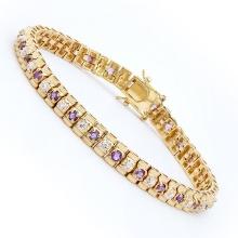 Plated 18KT Yellow Gold 2.05ctw Amethyst and Diamond Bracelet