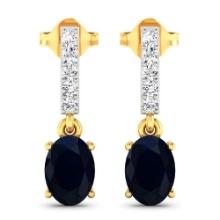 14KT Yellow Gold 1.5ctw Blue Sapphire and Diamond Earrings