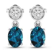 14KT White Gold 1.4ctw London Blue Topaz and Diamond Earrings