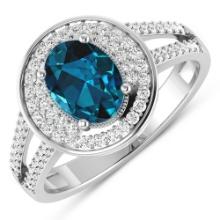 14KT White Gold 1.1ctw London Blue Topaz and Diamond Ring