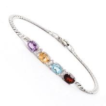 Plated Rhodium 3.35cts Multistone and Diamond Bracelet