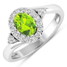 14KT White Gold 0.63ctw Peridot and Diamond Ring