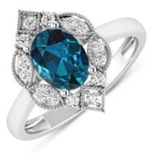 14KT White Gold 1.1ctw London Blue Topaz and Diamond Ring