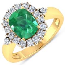 14KT Yellow Gold 1.74ct Zambian Emerald and Diamond Ring