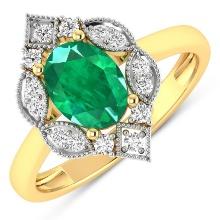 14KT Yellow Gold 1ctw Zambian Emerald and Diamond Ring