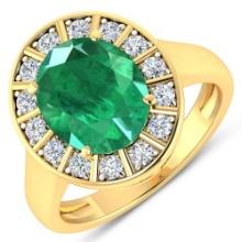 14KT Yellow Gold 3.14ct Zambian Emerald and Diamond Ring