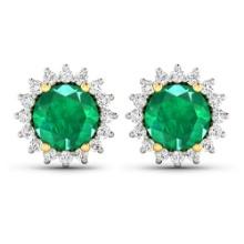 14KT Yellow Gold 1.36ctw Zambian Emerald and Diamond Earrings