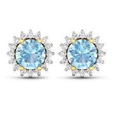 14KT Yellow Gold 1.3ctw Aquamarine and Diamond Earrings