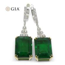 GIA Certified 23.38 Ct Natural Emerald and Diamond Earrings