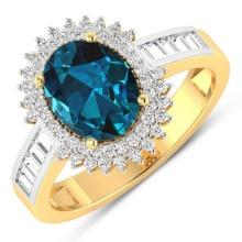 14KT Yellow Gold 1.9ctw London Blue Topaz and Diamond Ring